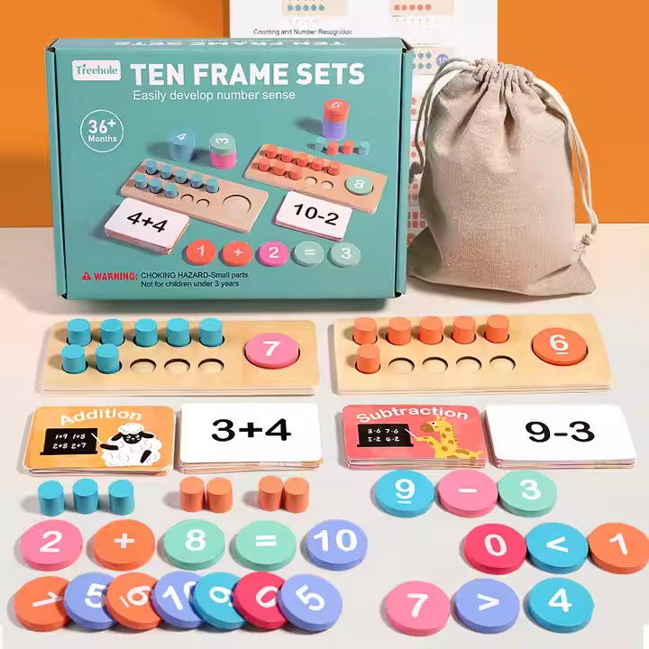 Montessori Math Manipulatives Wooden Learning Number and Counting Games Ten Frame Set